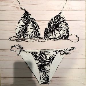 Onia Black and White Palm Tree String Bikini